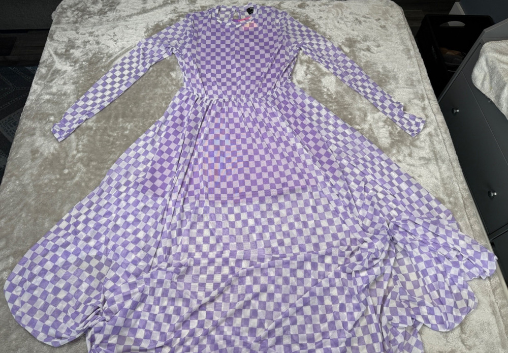 Dressed in LaLa More You Mesh Maxi Dress Lavender Purple Checkerboard Womens M